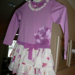 Beetlejuice London Little Girl SZ 6 Purple Dress Watercolor Like Flower Ruffles